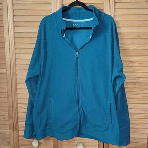 Tek Gear Teal Blue Womens Fleece Full Zip Thumb Holes Fleece Jacket Plus Size 3X